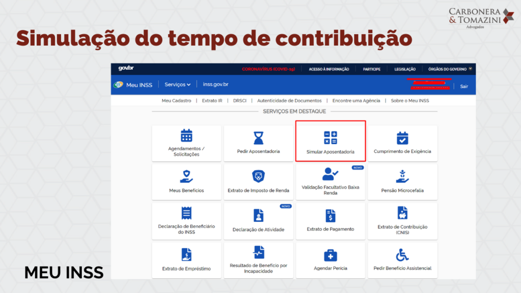simulação do tempo de contribuição Meu INSS