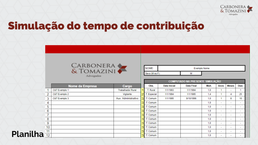 planilha para calcular o tempo de contribuição