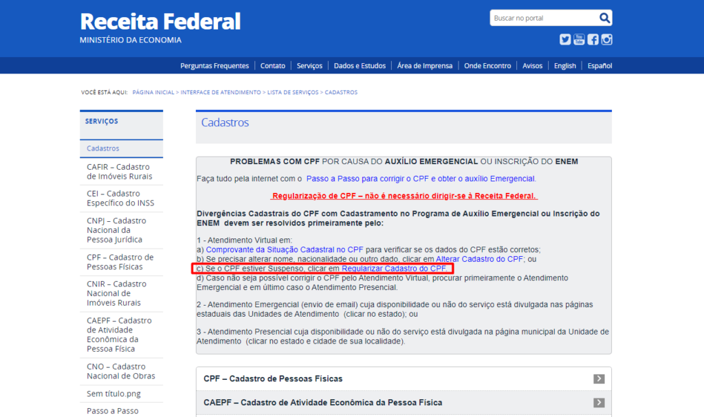 regularizar cadastro do cpf -